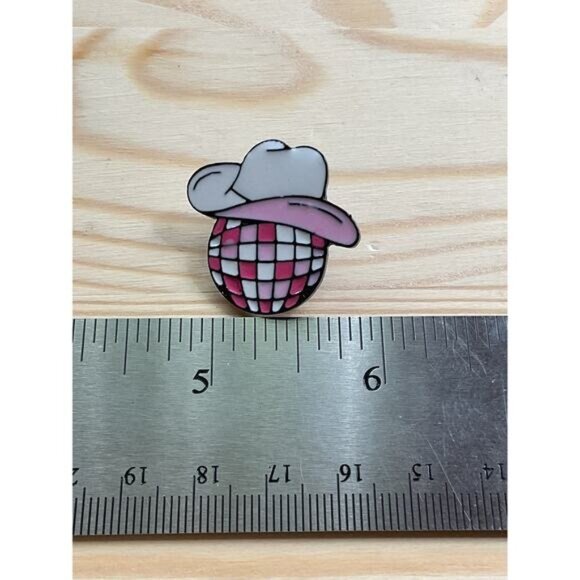 Cowboy Hat Disco Ball Enamel Pin With Secure Backing - Picture 2 of 3